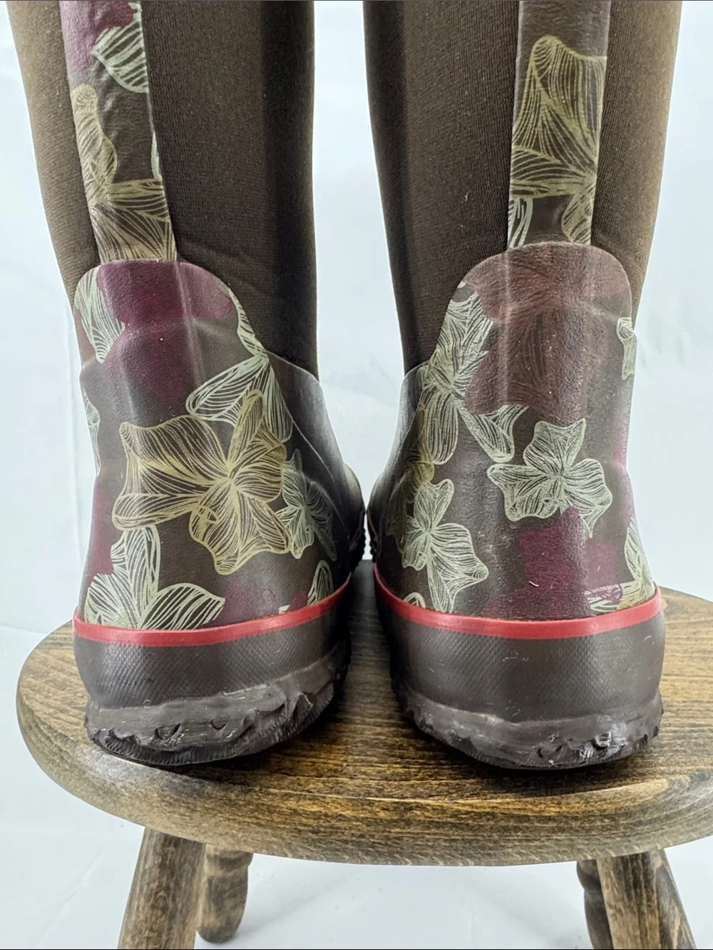 Perfect Storm Cloud High Rubber Neoprene Womens Brown Leaves Rain Work Boots, 8